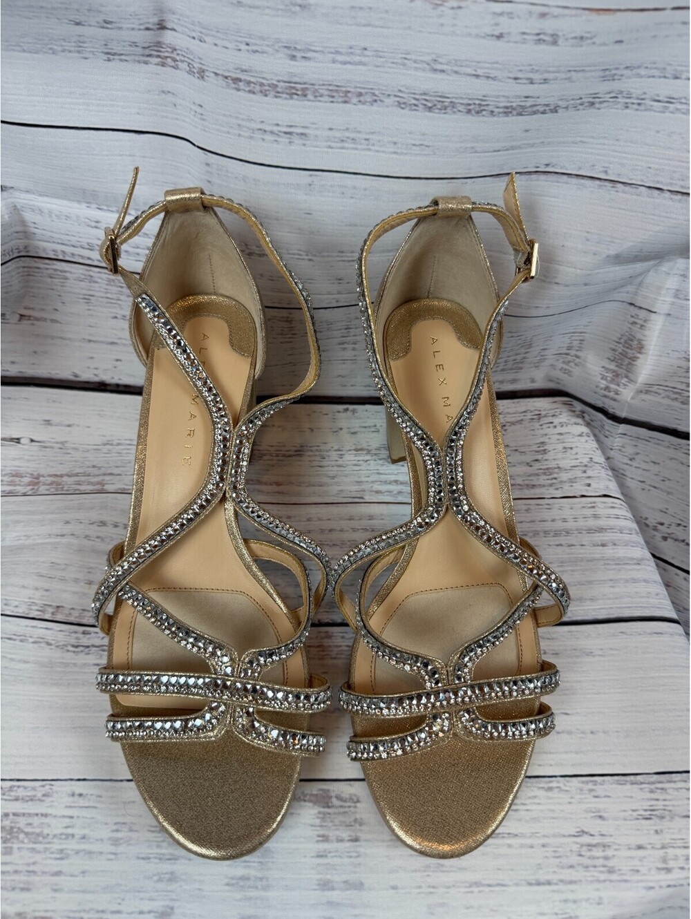 ALEX MARIE Libby light gold rhinestone strappy platform block sandals 9.5 NWT